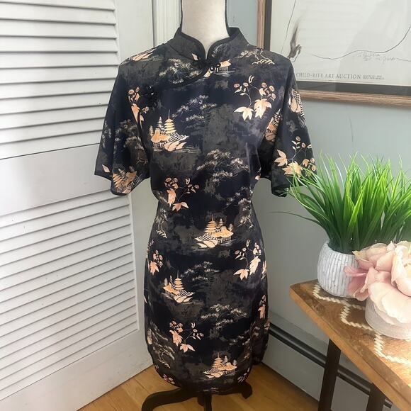 RIHOAS Womens Dress XL Black Floral Asian Inspired Sheath Cocktail Party Modern - Picture 1 of 11